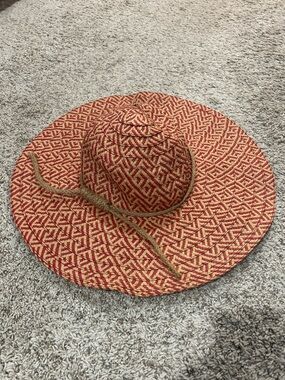 Wide Brim Summer Sun Hat in Red and Natural Straw